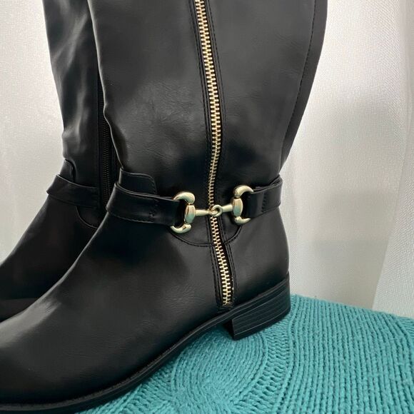 Thalia Sodi Womens Faux Leather Vigi Wide-Calf Riding Boots Black Size 6 NWOT - Picture 2 of 7